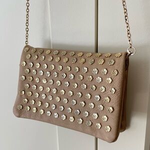 Blush Leather Crossbody with Flower Studs